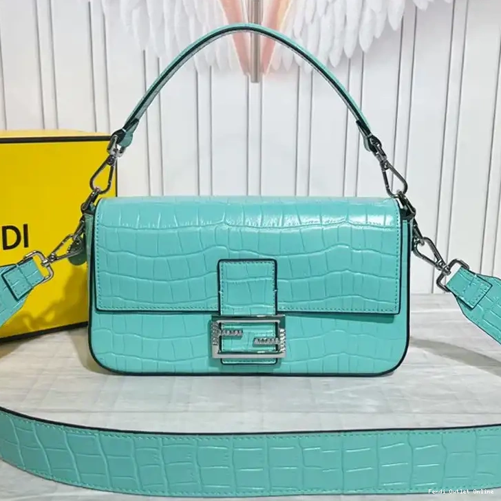 Cheap Blue Tiffany Baguette Bag Leather Medium Fendi Crocodile In 0523